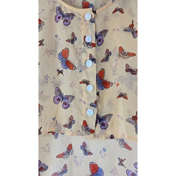 Forever 21 Crop Top High-Low Butterfly SzL Simi-sheer Coquette Button Up Blouse - Picture 4 of 9